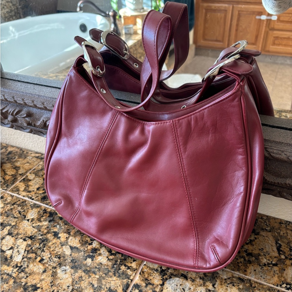 Covington‎ Burgundy Leather Shoulder Bag Y2K Slouchy Hobo Purse